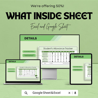 Students Allowance Tracker Template | Kids Chore Chart | Weekly Reward Tracker | Pocket Money Spreadsheet | Excel & Google Sheets