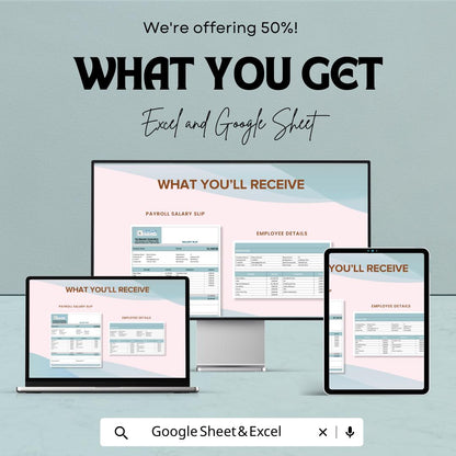 Payroll Salary Slip Sheet Template - Excel & Google Sheets - Employee Payslip Generator - Track Earnings, Deductions, and More
