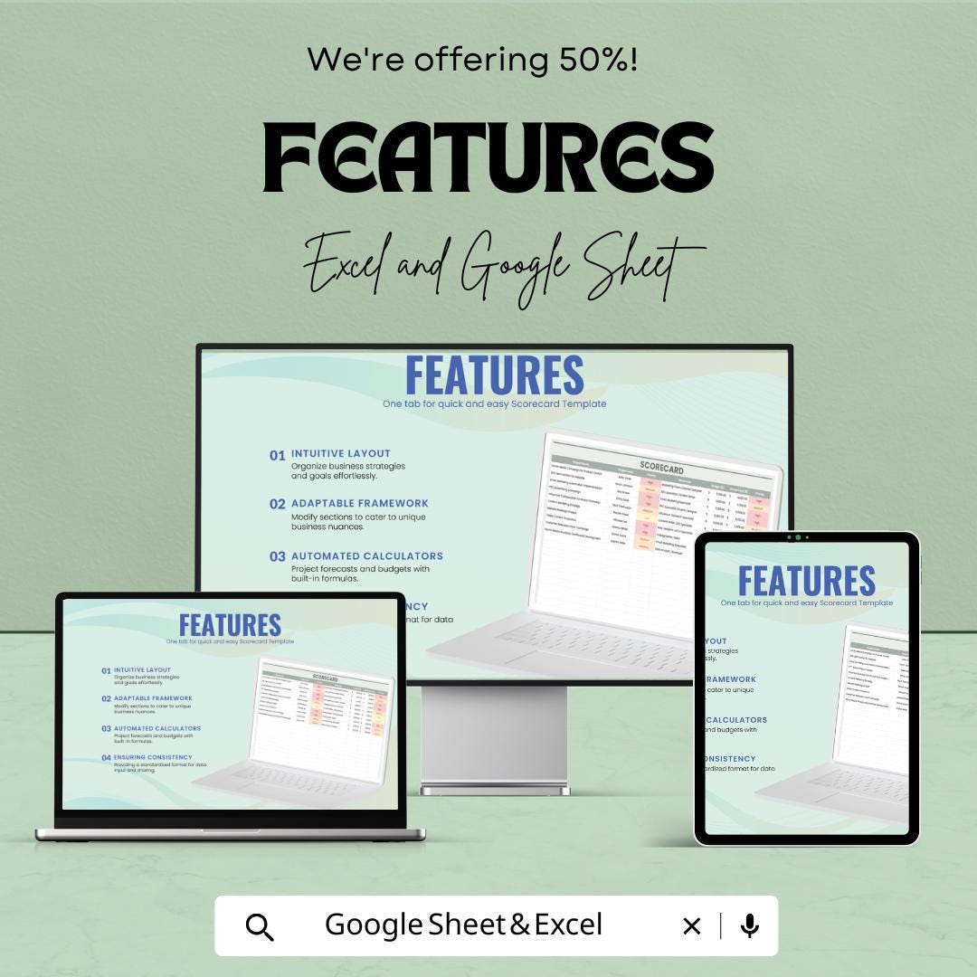 Scorecard Sheet | Excel & Google Sheet Template | Project Management, Budget Tracking, Performance Evaluation
