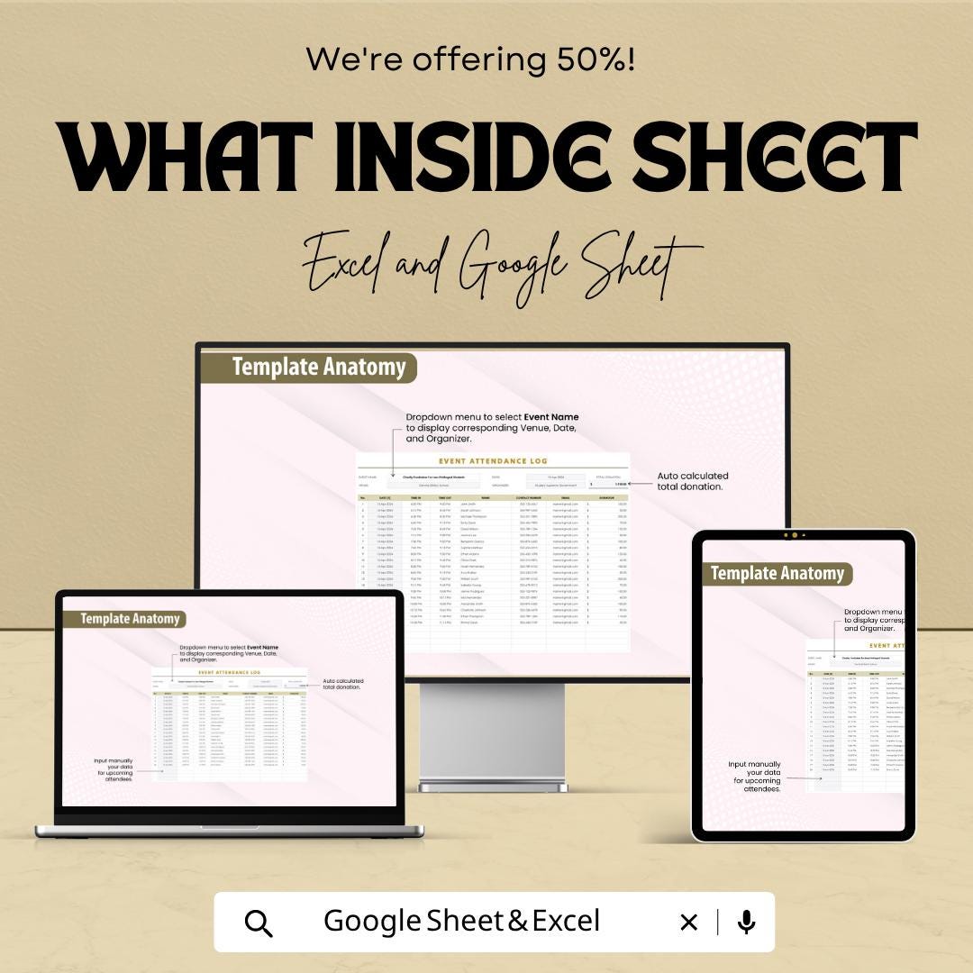 Event Attendance Log Template | Attendance Tracker Spreadsheet | Event Registration Sheet | Excel & Google Sheets | Guest List Organizer