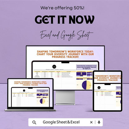 Demographic Representation Goals and Progress Tracker HR Template | Diversity & Inclusion sheet | HR Analytics Dashboard | Workforce Metrics