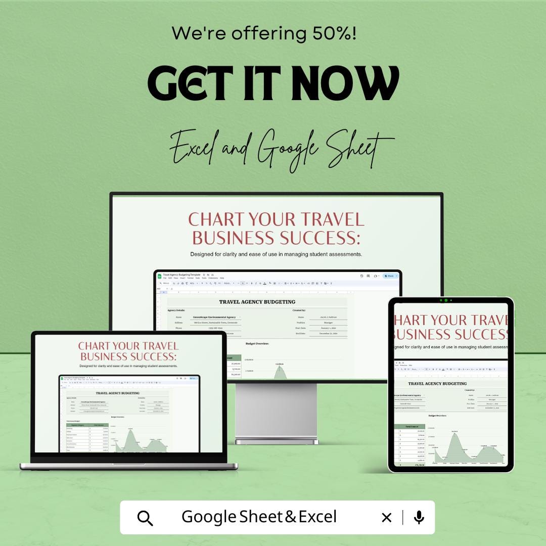 Travel Agency Budget Template, Business Budget Spreadsheet, Expense Tracker, Google Sheets & Excel, Small Business Finance Planner