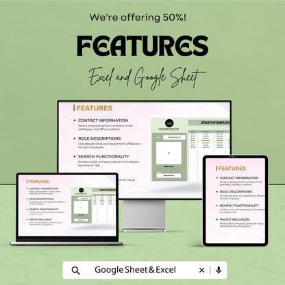 Startup Employee Directory Template | Employee Database Spreadsheet | Staff Directory Tracker | HR Management Template |