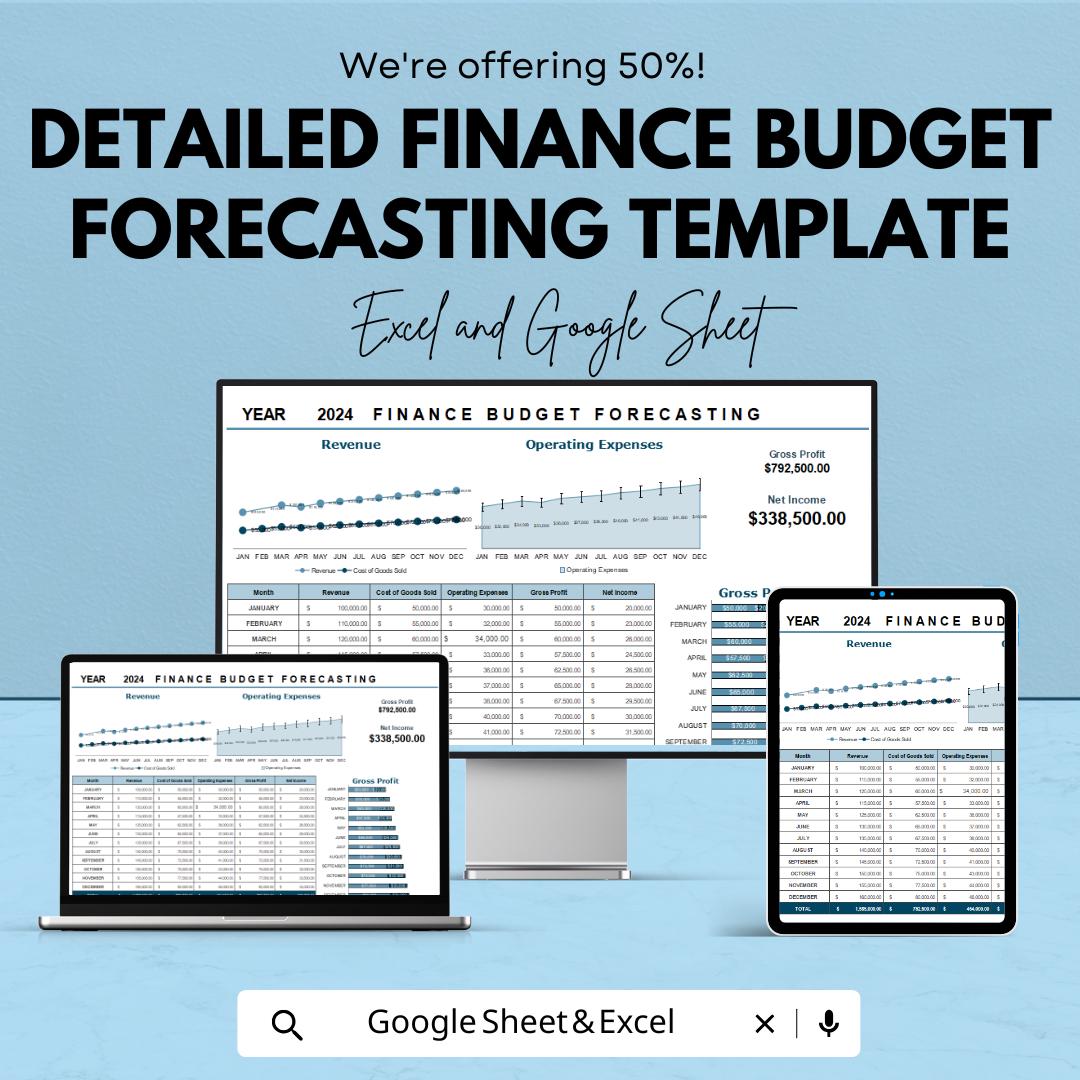 Detailed Finance Budget Forecasting Template | Business Financial Planner | Budget Analysis | Revenue & Expense Tracker