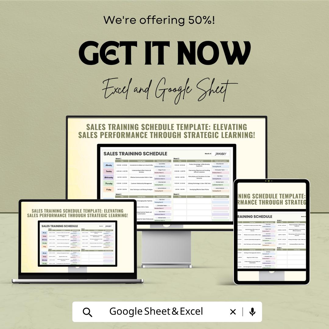 Sales Training Schedule Template | Employee Training Planner | Sales Training Tracker | Staff Training Schedule | Training Plan Template