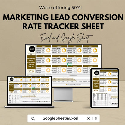 Marketing Lead Conversion Rate Tracker Sheet | Excel & Google Sheets | Lead Metrics Dashboard | CRM Analytics Template