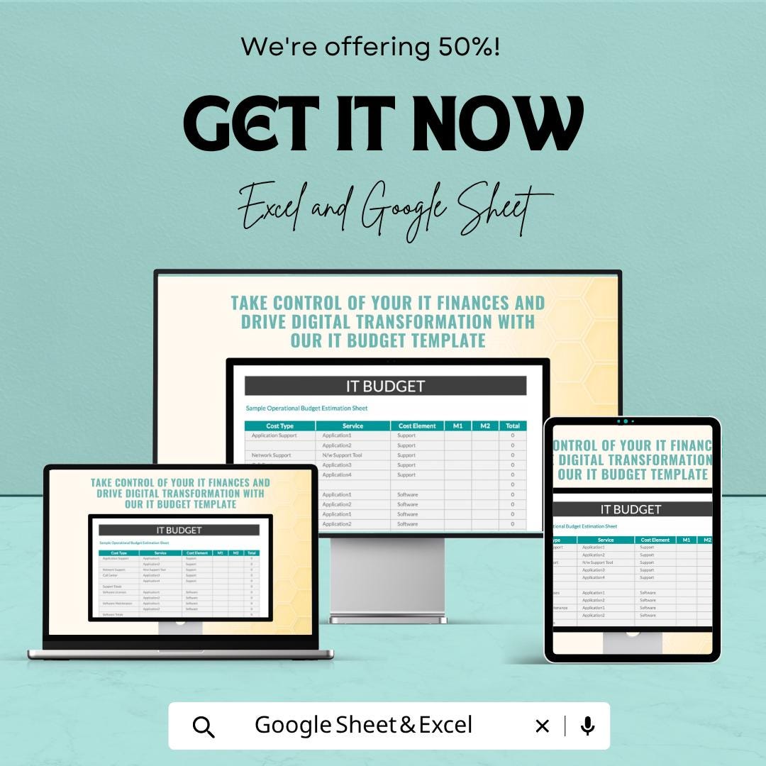 IT Budget Template | IT Financial Planning Spreadsheet | Budget Tracker Excel | Technology Budget Planner | Google Sheets Template