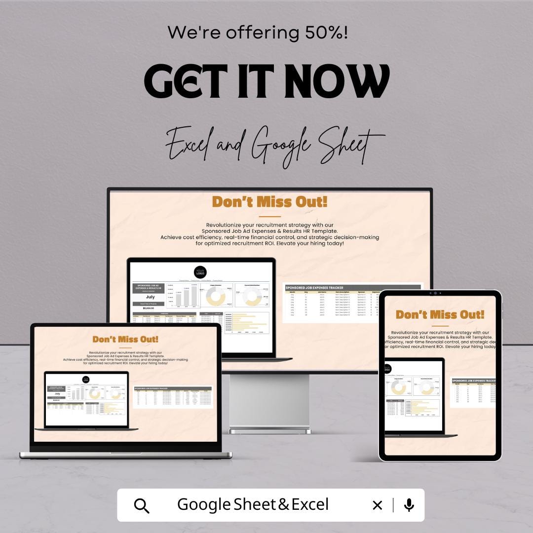 Sponsored Job Ad Expenses and Results HR Template | Excel & Google Sheets | Recruitment Cost Tracker | Hiring Performance Report