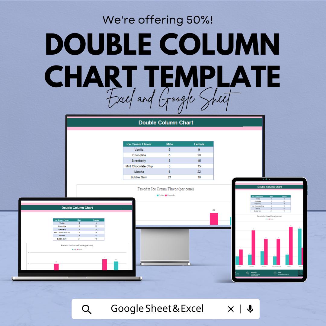 Double Column Chart Template | Comparison Chart | Data Visualization Spreadsheet | Editable Business Graph Template