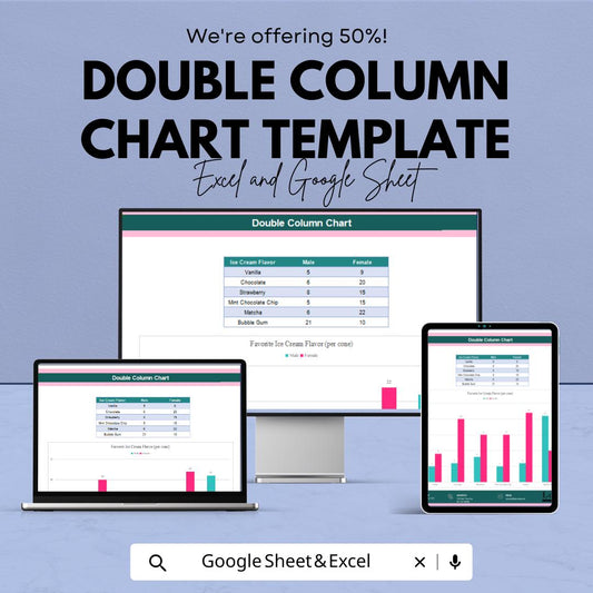 Double Column Chart Template | Comparison Chart | Data Visualization Spreadsheet | Editable Business Graph Template