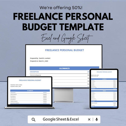 Freelance Budget Template Excel | Personal Budget for Freelancers | Income Expense Tracker | Monthly Budget Sheet