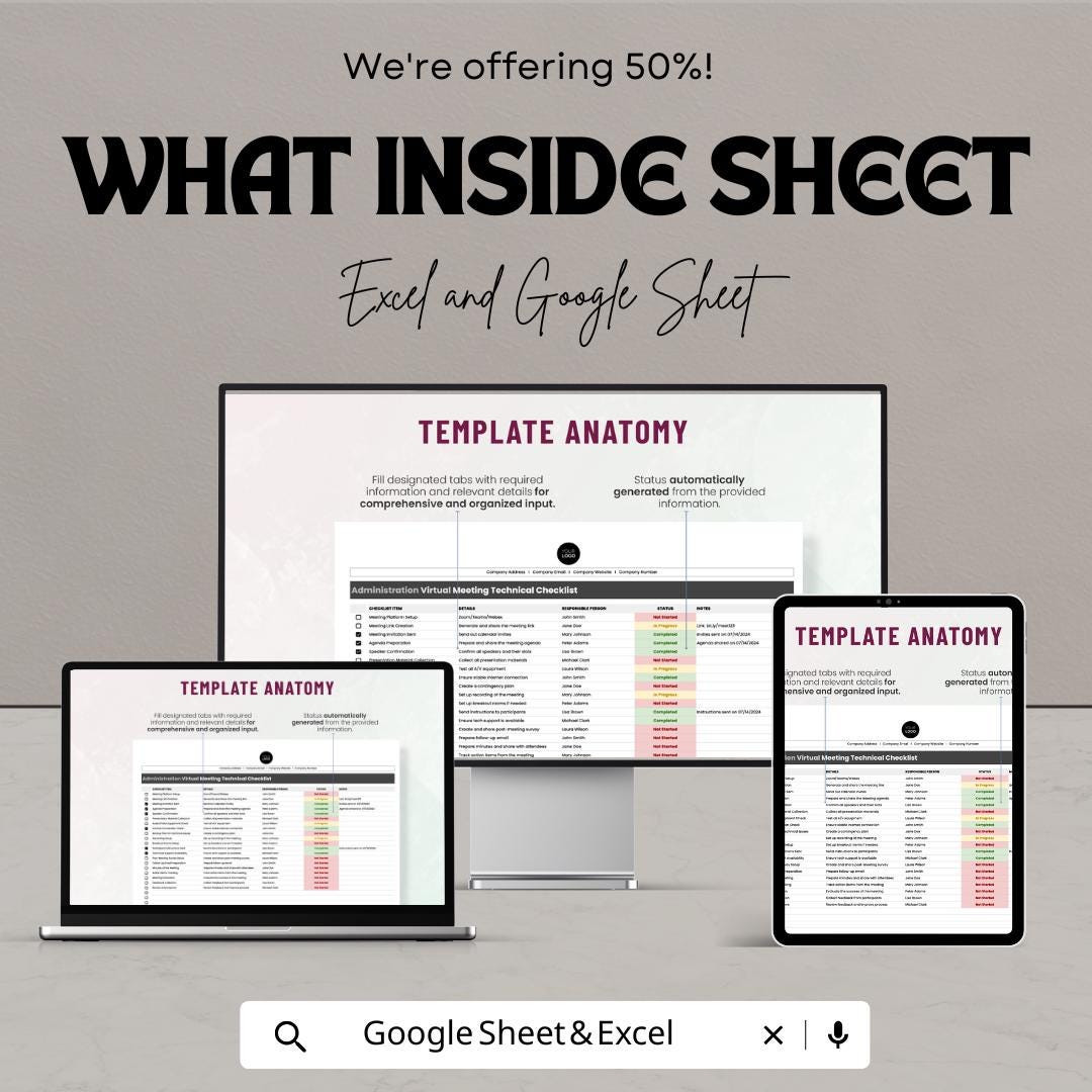 Administration Virtual Meeting Technical Checklist Template | Meeting Planner Spreadsheet | Virtual Event Checklist