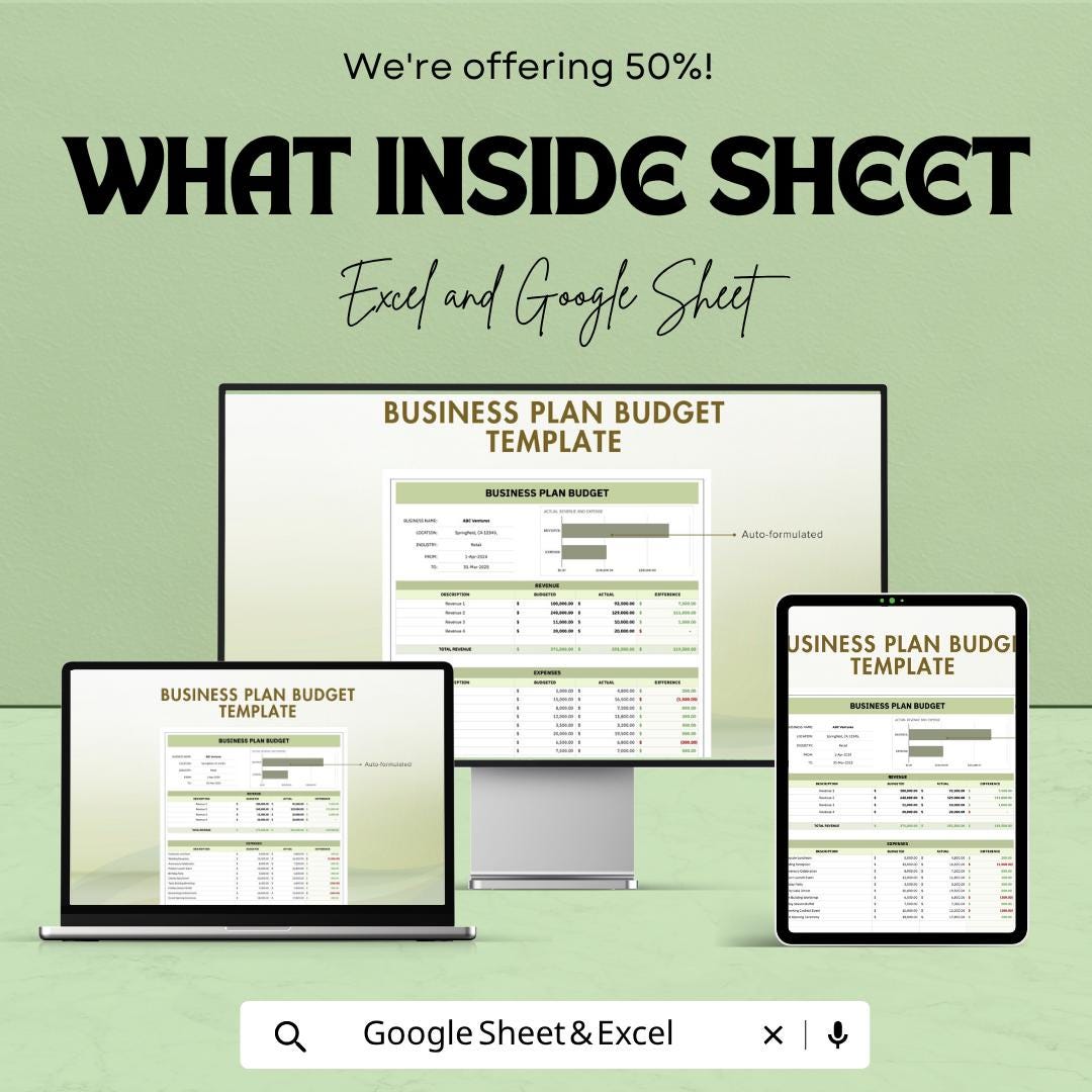 Business Plan Budget Template | Business Budget Spreadsheet | Financial Planning Tool | Revenue and Expense Tracker | Startup Budget Planner