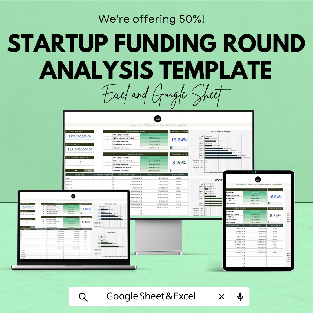 Start-up Funding Round Analysis Template | Investor Funding Tracker | Equity & Valuation Calculator