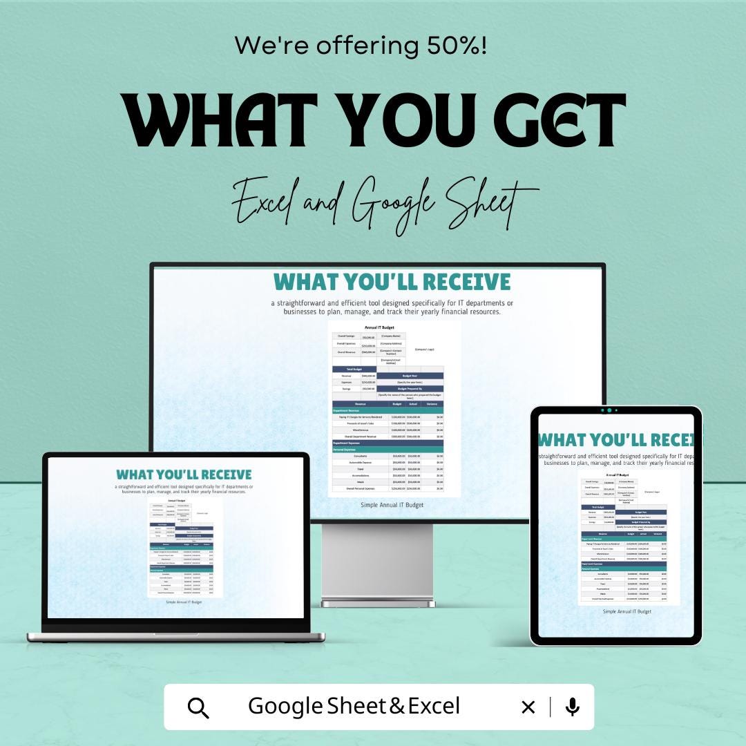Simple Annual IT Budget Sheet Template - Excel & Google Sheets for IT Financial Planning