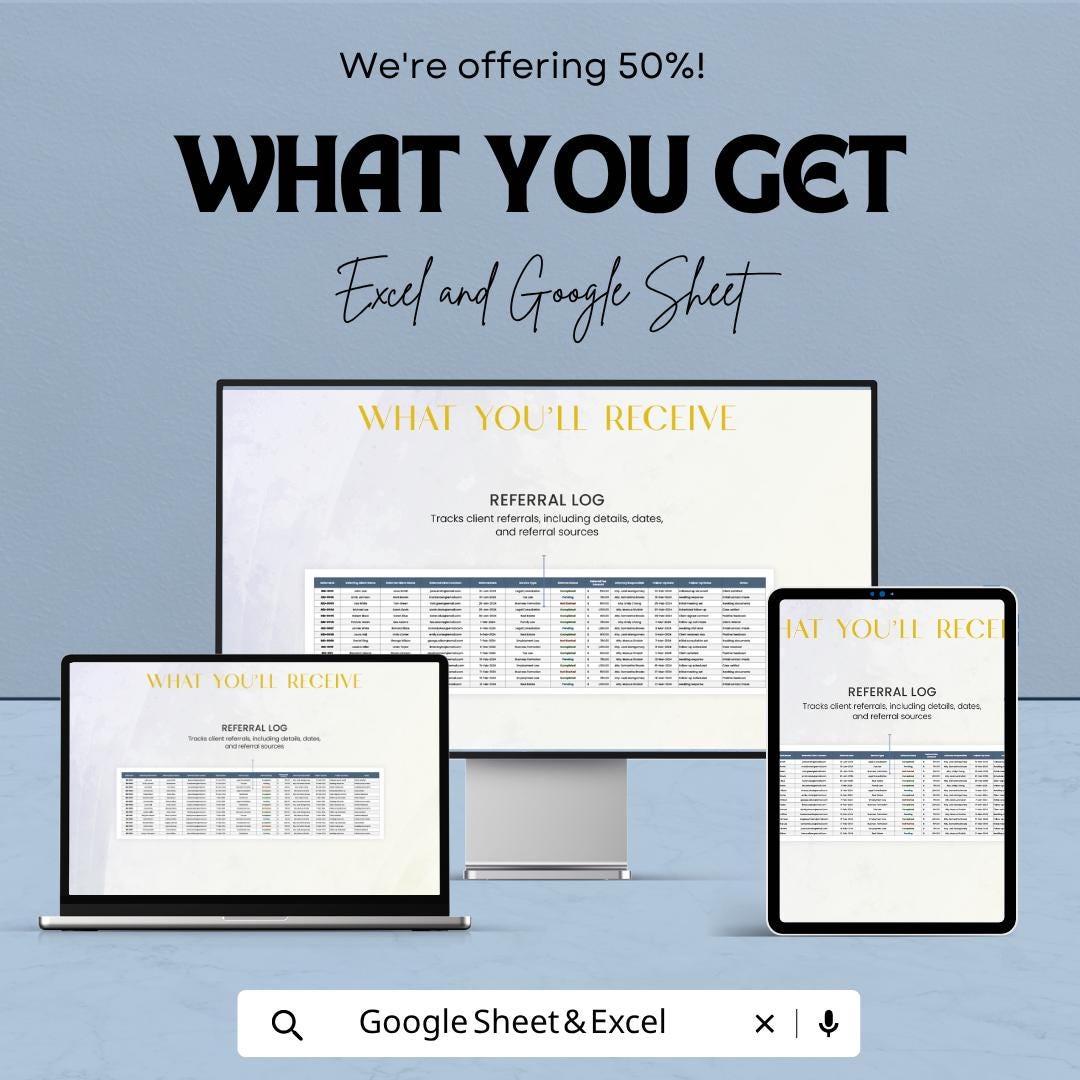 Legal Client Referral Tracker | Law Firm Referral Tracker | Client Management Spreadsheet | Attorney CRM Tool | Case Intake Tracker