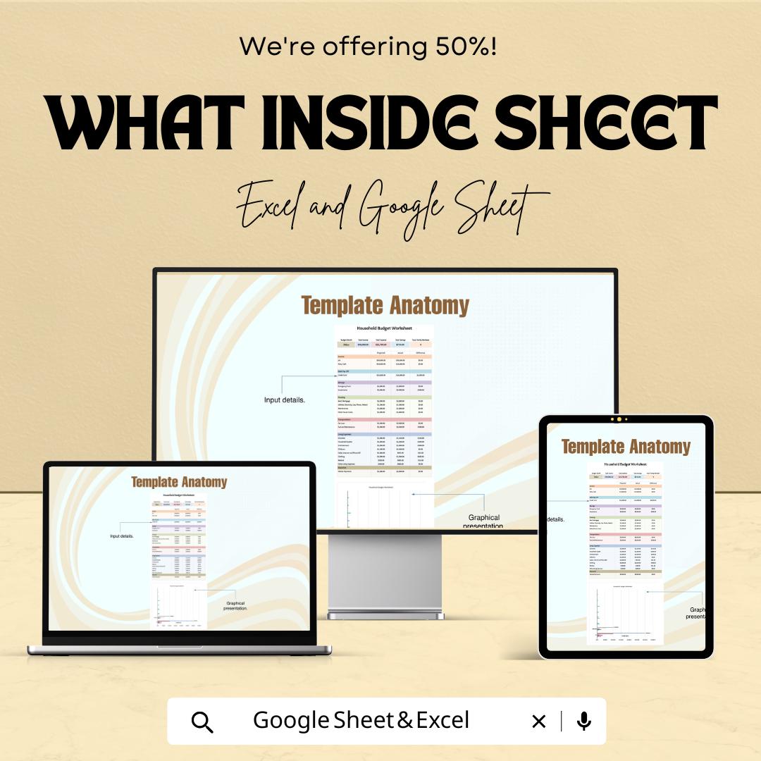 Household Budget Worksheet | Google Sheets Template | Family Budget Planner | Personal Finance Tracker | Budget Management Spreadsheet