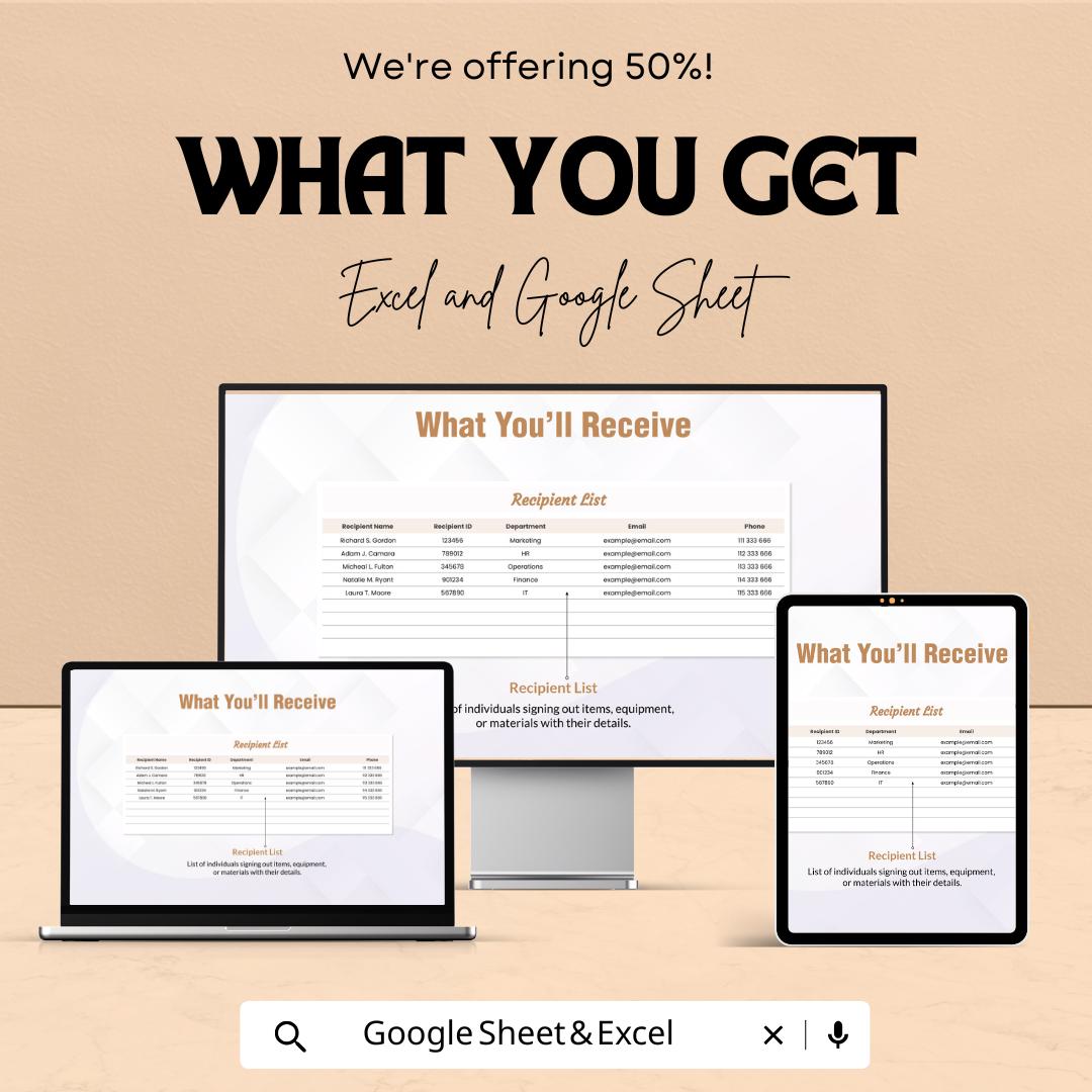 Sign Out Record Sheet | Excel and Google Sheets Template | Employee or Visitor Sign-Out Log | Accountability & Tracking Sheet