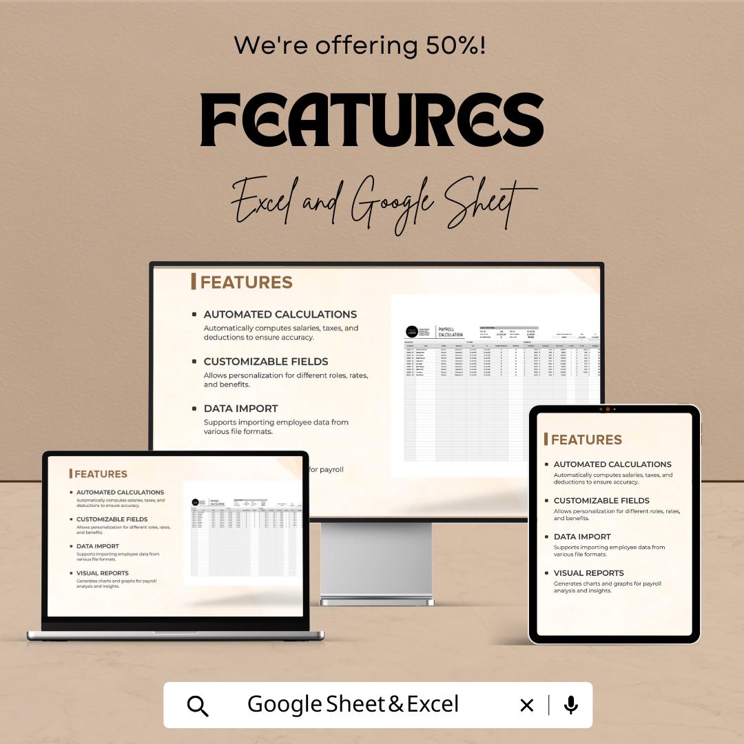 Startup Payroll Calculation Spreadsheet Template | Excel and Google Sheets | Payroll Calculator | Employee Salary & Payslip Tracker