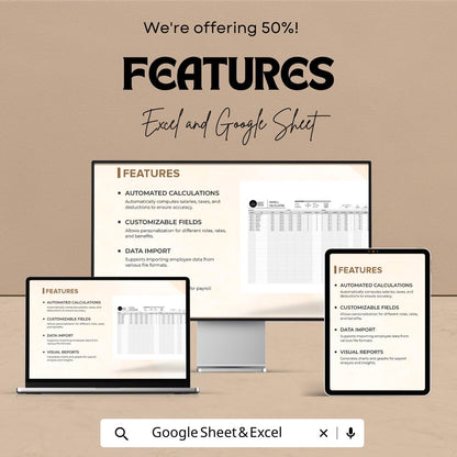 Startup Payroll Calculation Spreadsheet Template | Excel and Google Sheets | Payroll Calculator | Employee Salary & Payslip Tracker