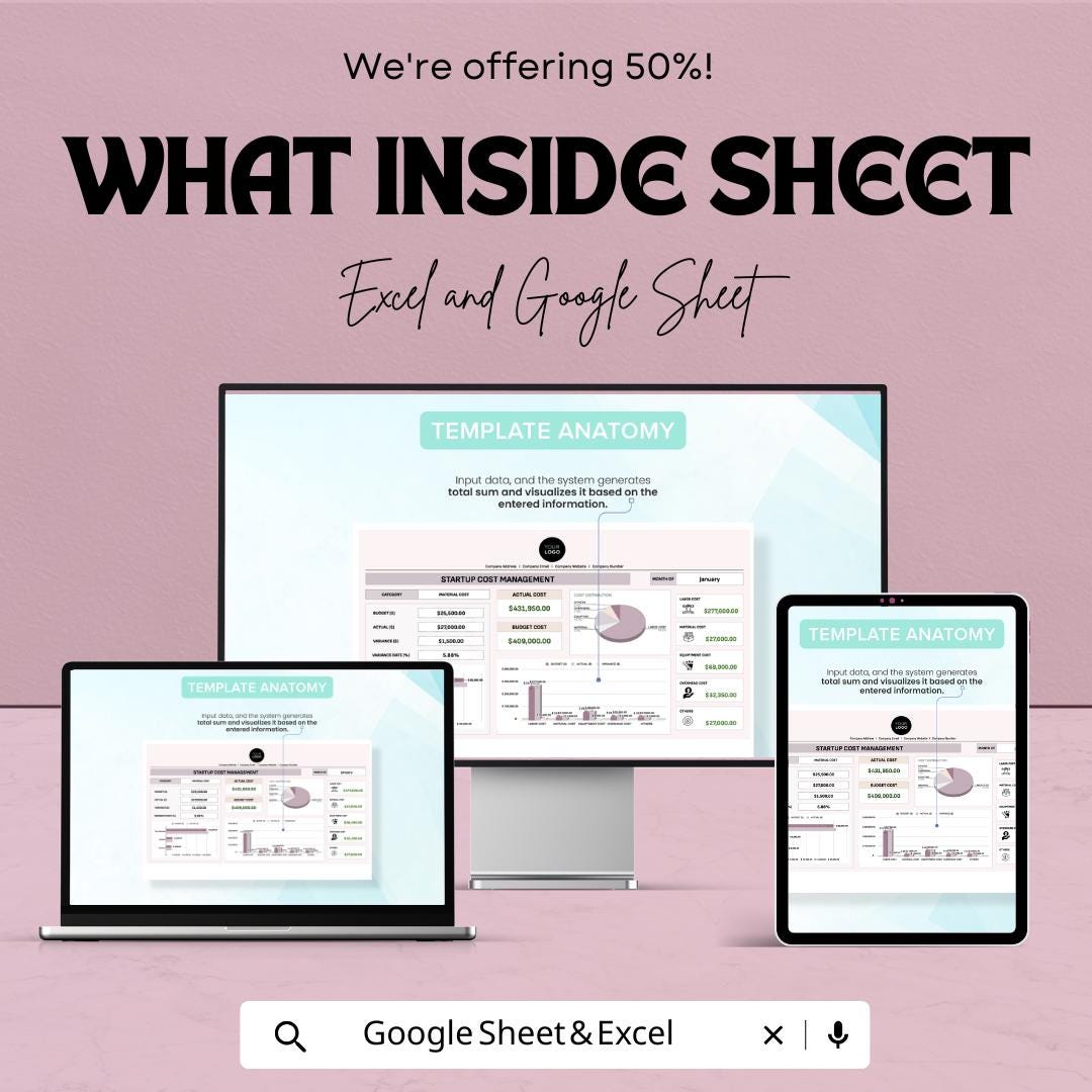 Startup Cost Management Template | Excel & Google Sheets | Expense Tracker | Budget Planner | Startup Financial Management Spreadsheet