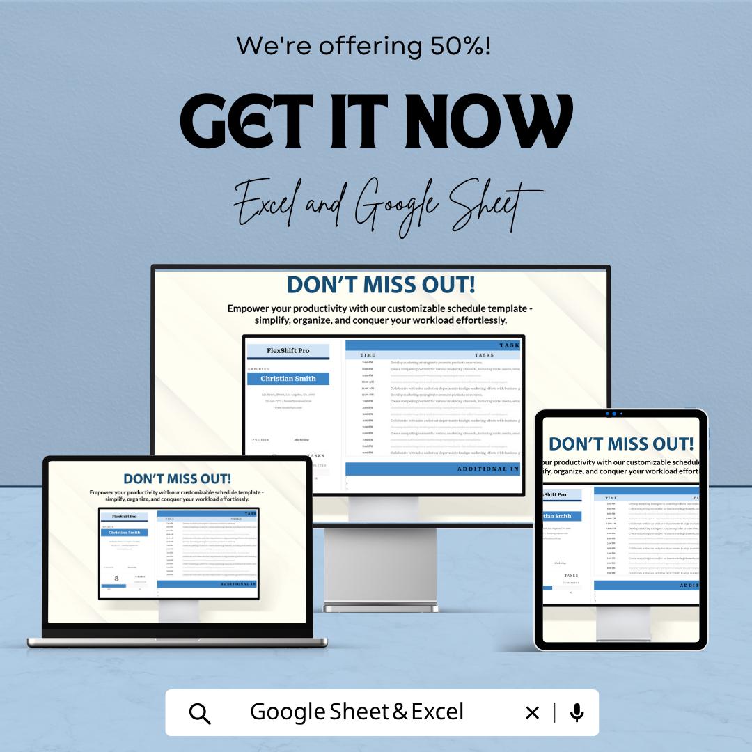 Editable Work Schedule Template | Employee Schedule Planner | Shift Schedule | Staff Management Tool | Excel & Google Sheets | Work Planne