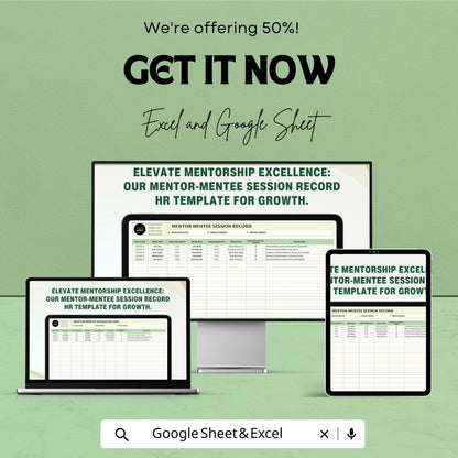 Mentor Mentee Session Record Template, HR Mentorship Tracker, Employee Coaching Log, Excel & Google Sheets Mentoring Spreadsheet