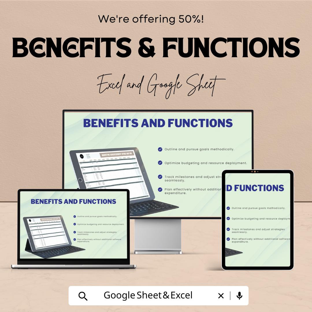 Marketing Advertisement Spend and ROI Template | Marketing Budget Tracker | Ad Spend Report | ROI Analysis Template | Marketing Cost Planner