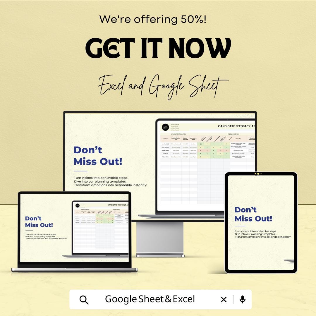 Candidate Feedback Analyzer HR Sheet | Google Sheet | HR Recruitment Feedback Template | Candidate Evaluation Tool | Hiring Decision Aid