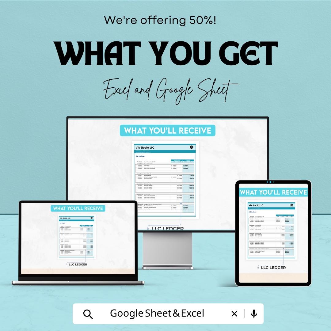 LLC Ledger Template Excel Google Sheets | Business Accounting Spreadsheet | General Ledger Template | Small Business Bookkeeping |