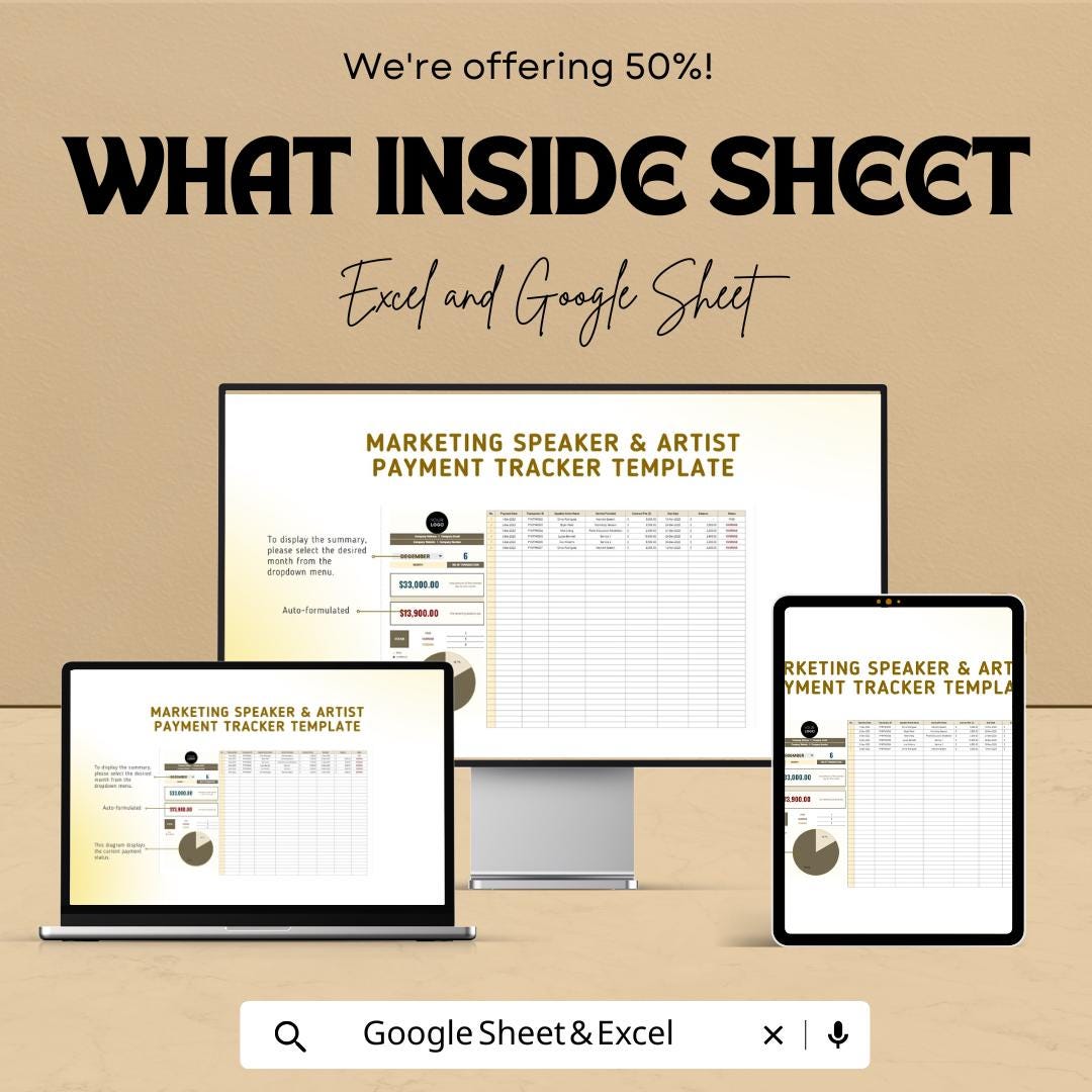 Marketing Speaker & Artist Payment Tracker Template | Income and Expense sheet | Finance Tracker | Event Payment Log | Digital Download