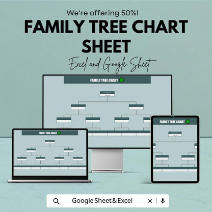 Family Tree Chart Sheet - Excel & Google Sheet Template | Visualize Family Lineage | Genealogy Organizer | Family History Template |