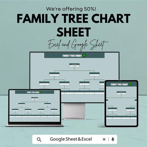 Family Tree Chart Sheet - Excel & Google Sheet Template | Visualize Family Lineage | Genealogy Organizer | Family History Template |