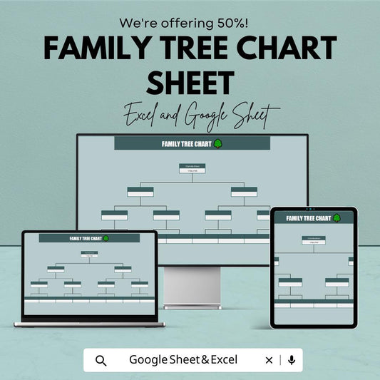 Family Tree Chart Sheet - Excel & Google Sheet Template | Visualize Family Lineage | Genealogy Organizer | Family History Template |