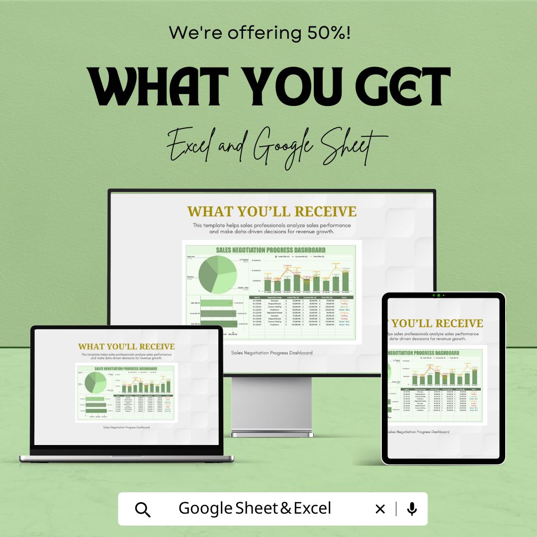 Sales Negotiation Progress Dashboard Template | Excel & Google Sheets Sales Tracker | Deal Pipeline and Performance Dashboard