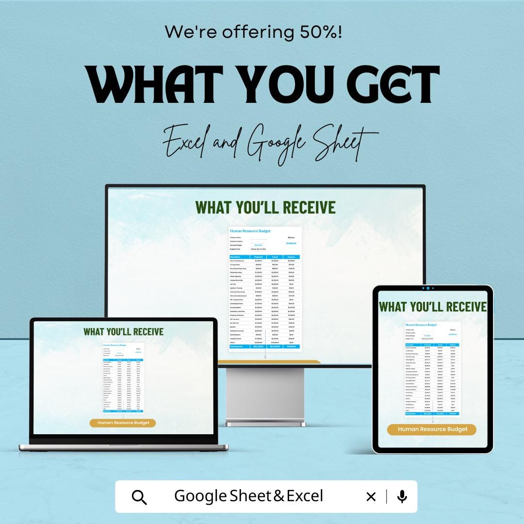 Human Resource Budget Template | HR Budget Planner Excel and Google Sheets | Employee Cost & Salary Tracker