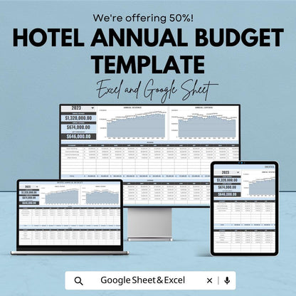 Hotel Annual Budget Template, Hotel Financial Planner, Hospitality Budget Spreadsheet, Revenue and Expense Tracker