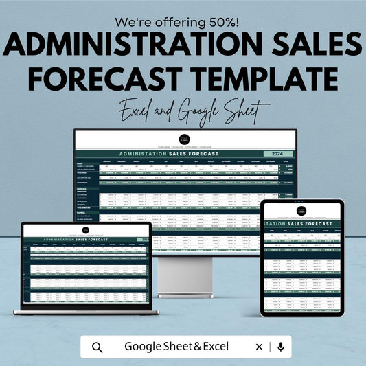 Administration Sales Forecast Template | Sales Forecast Spreadsheet | Business Sales Planner Template | Excel & Google Sheets |