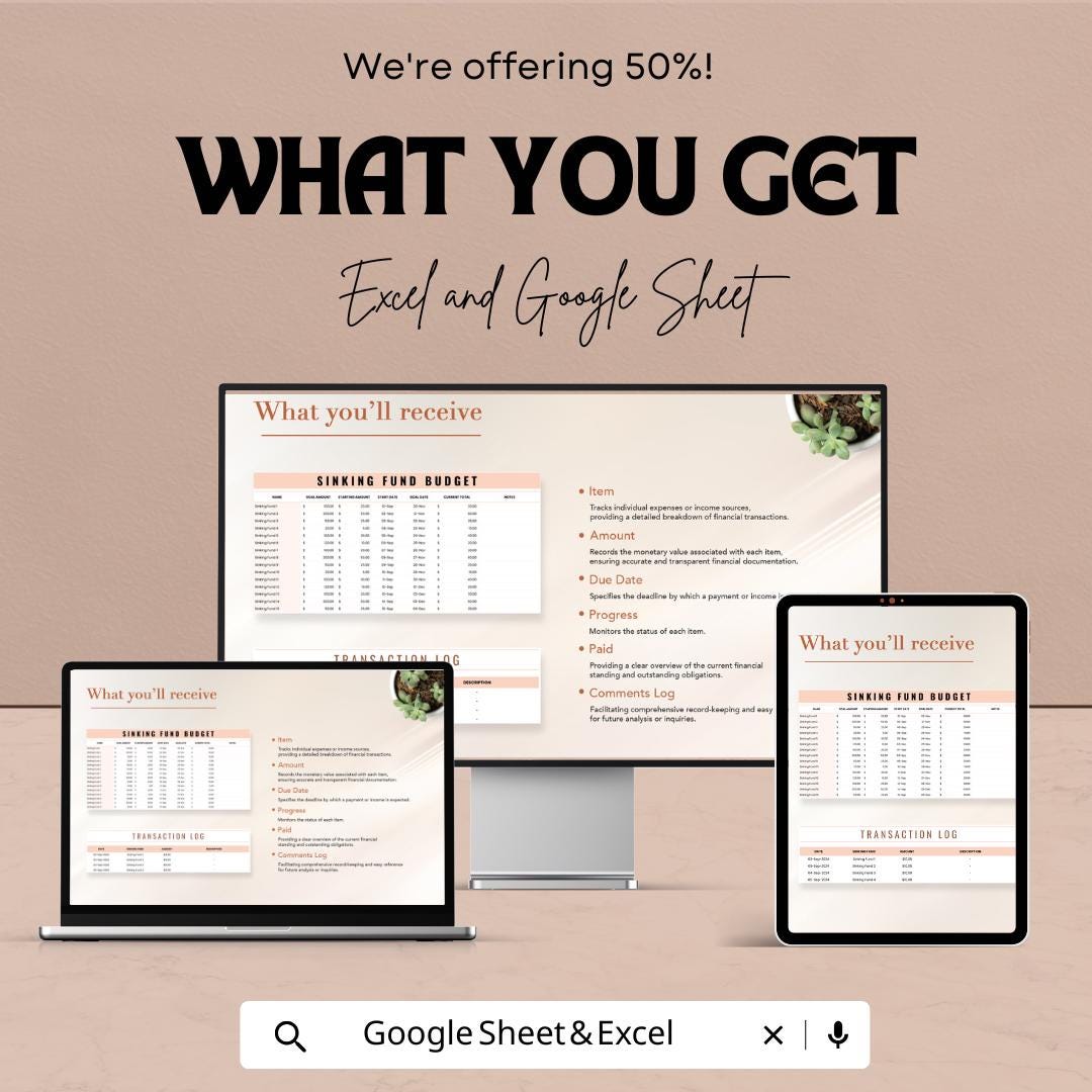 Sinking Fund Budget Template | Excel and Google Sheets Budget Planner | Sinking Budget Spreadsheet | Expense Tracker & Financial Planner