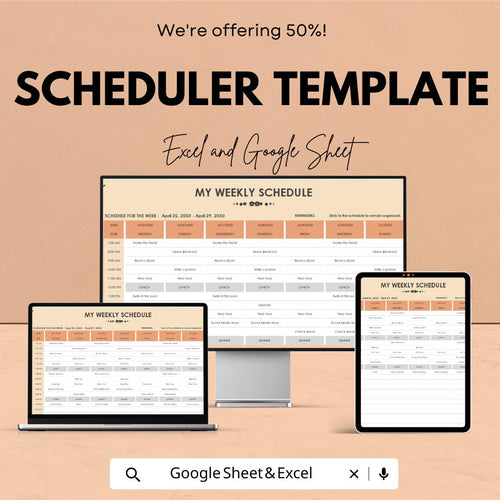 Weekly Scheduler Template | Digital Time Management Spreadsheet | Productivity Tracker | Task & Schedule Organizer