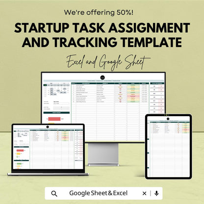 Startup Task Assignment and Tracking Template | Excel & Google Sheets Task Manager | Project Task Tracker Spreadsheet