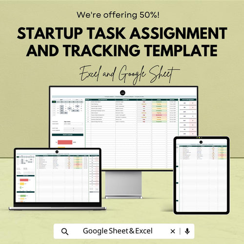 Startup Task Assignment and Tracking Template | Excel & Google Sheets Task Manager | Project Task Tracker Spreadsheet