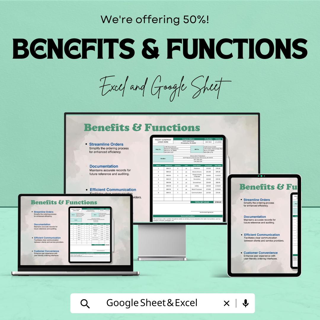 Software Purchase Order Form Sheet for Excel & Google Sheets | Efficient Order Management Template | Track Software Purchases with Ease