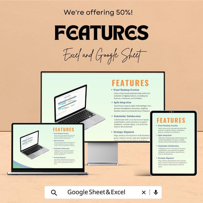 Digital Product Roadmap Sheet | Excel and Google Sheet | Roadmap Template for Digital Product Development | Project Timeline Planner