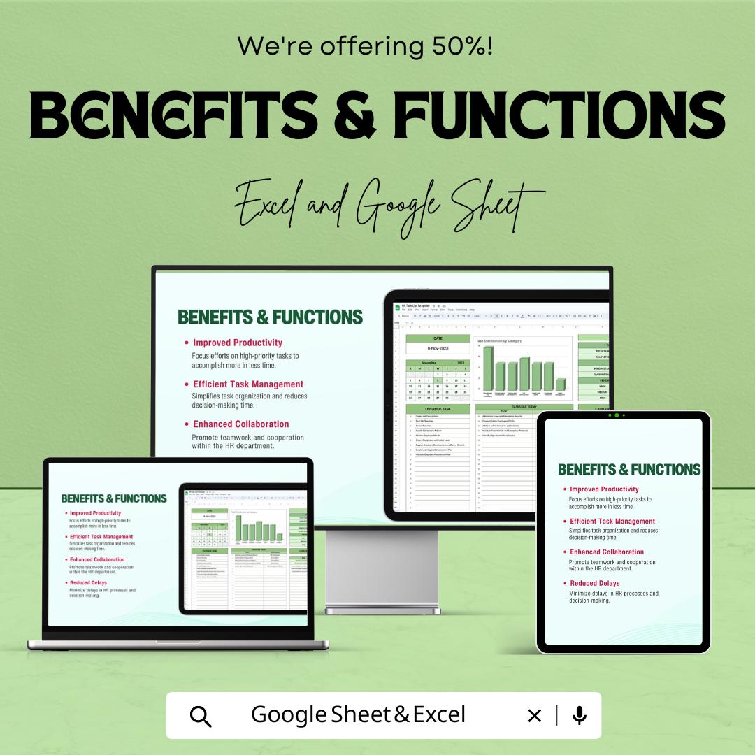 HR Task List Sheet - Excel and Google Sheet Template for HR Management | Track Tasks, Deadlines & Progress Efficiently