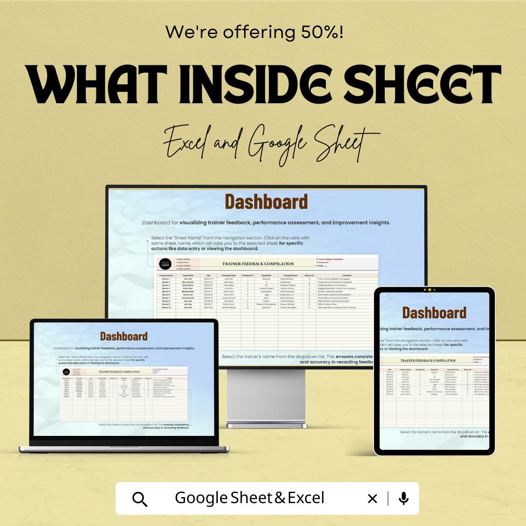 Trainer Feedback Compilation HR Sheet | Excel & Google Sheets | Employee Evaluation Tracker | Performance Dashboard Template