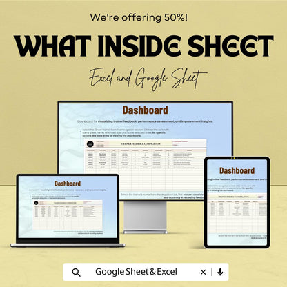 Trainer Feedback Compilation HR Sheet | Excel & Google Sheets | Employee Evaluation Tracker | Performance Dashboard Template