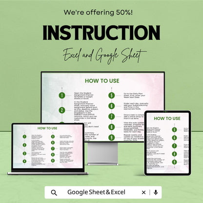 Student Assignment Planner Template | Assignment Tracker Spreadsheet | Study Planner | Homework Task Organizer | Deadline Tracker