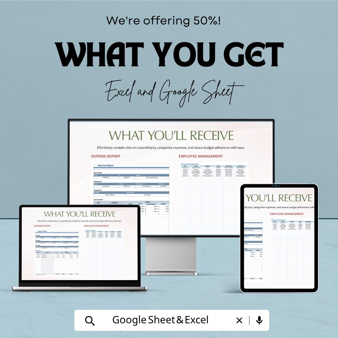 Expense Report Template | Business Expense Spreadsheet | Expense Tracker Template | Excel & Google Sheets | Budget Management Sheet |