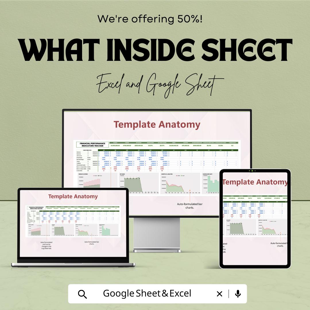 Financial Performance Indicators (FPI) Tracker Sheet | Excel & Google Sheets Template | Track Financial KPIs | Business Analytics Tool |